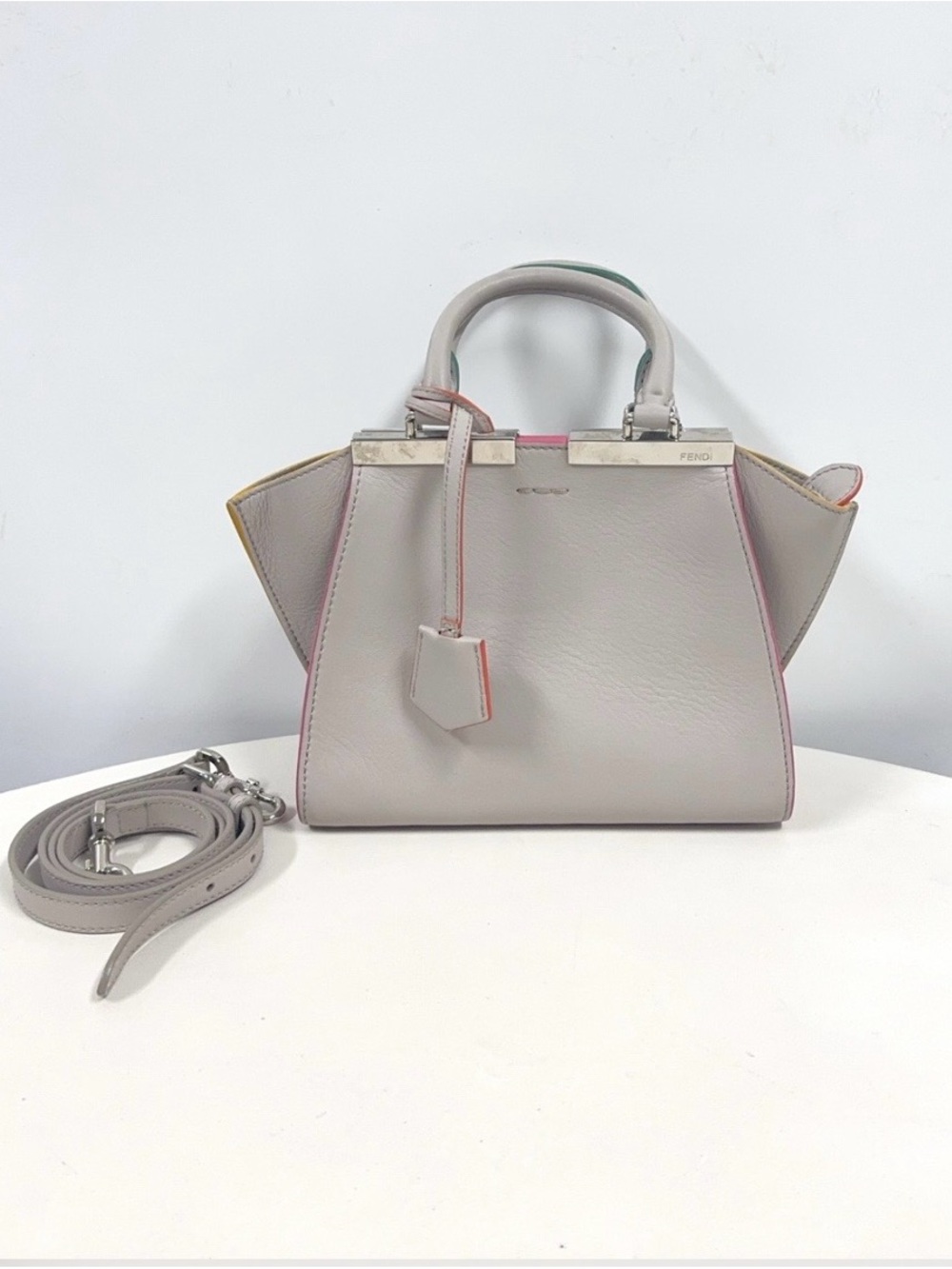 Fendi Mini 3Jours Petite 2Jours Gray Leather Satchel Crossbody Multicolor Trim